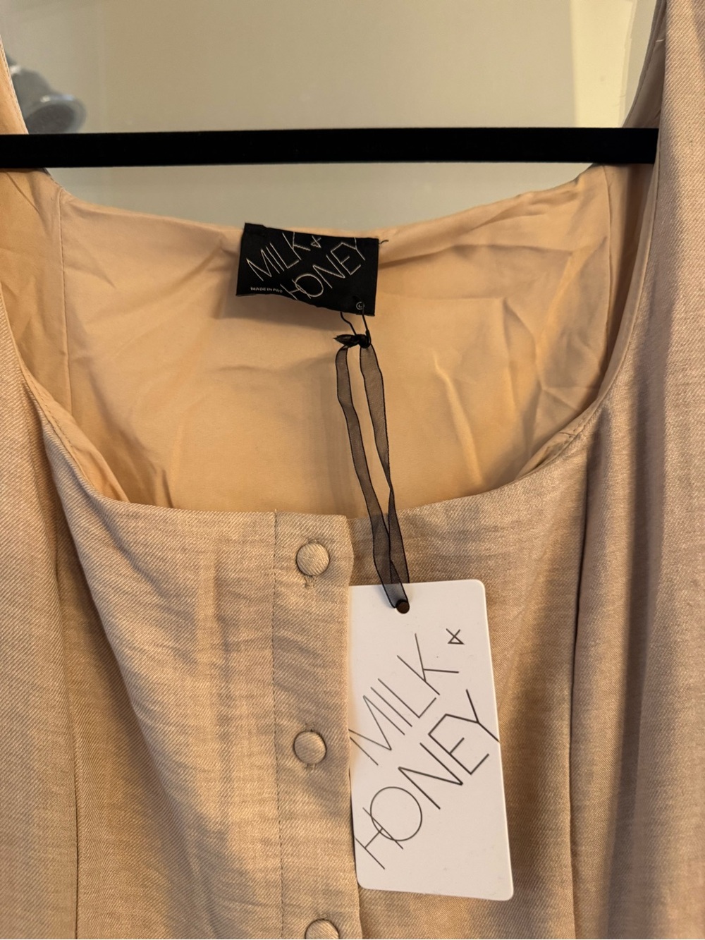 Milk & Honey Strapless Cream Button-Front Dress